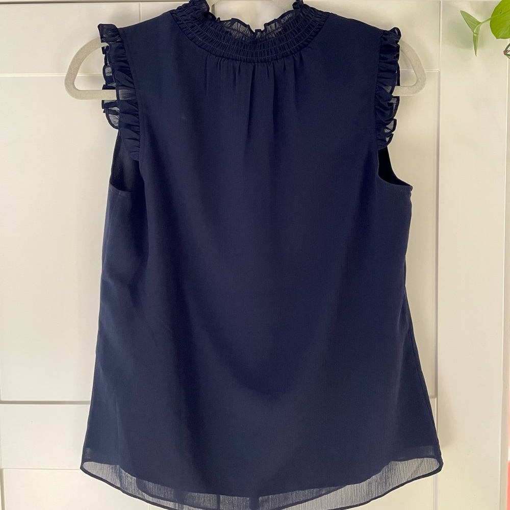 J.Crew Navy Ruffle-Sleeve Shell Size 00 - Picture 2 of 3
